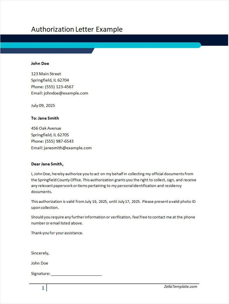 Authorization Letter Example