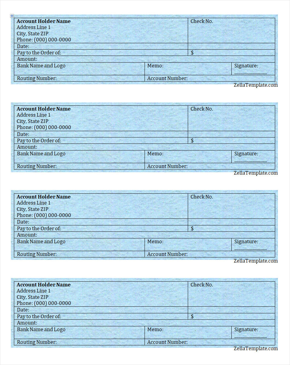 Free Printable Blank Check Template Word