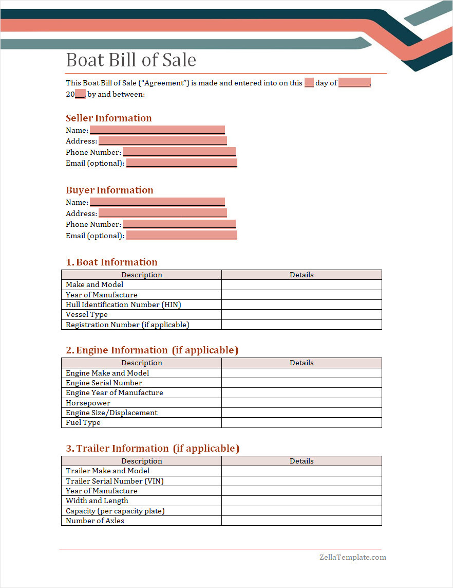 Free Boat Bill of Sale Template Word