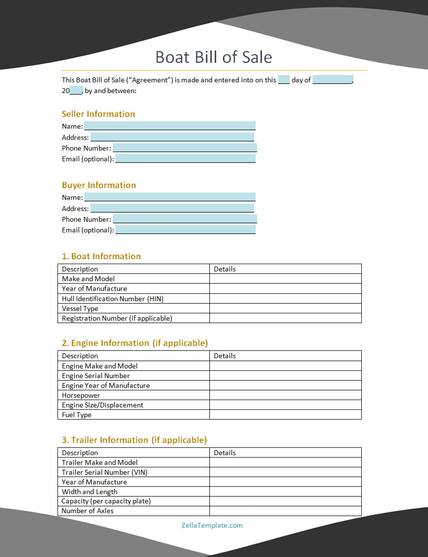 Free Printable Boat Bill of Sale Template Word