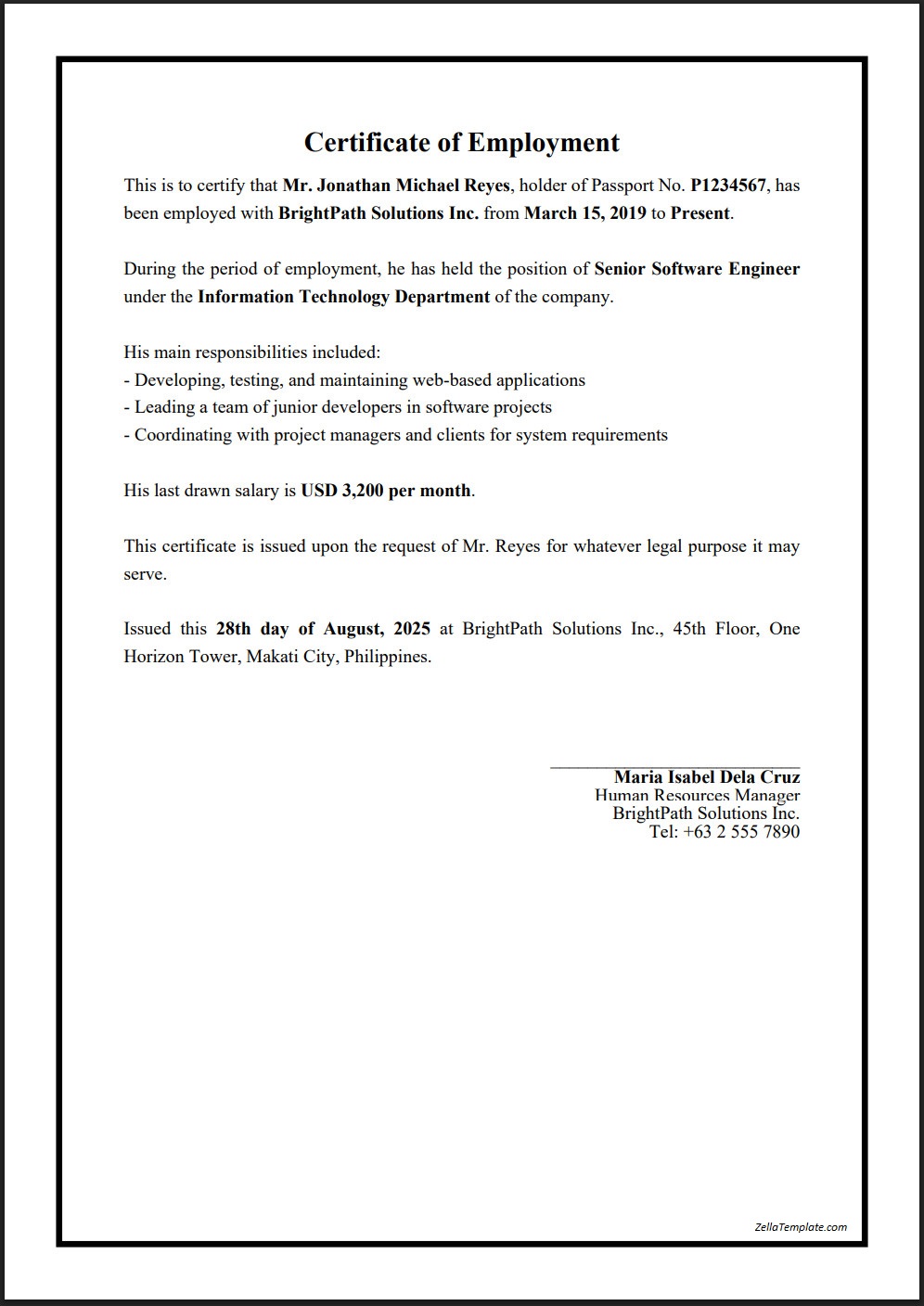 Free Certificate of Employment Template Word