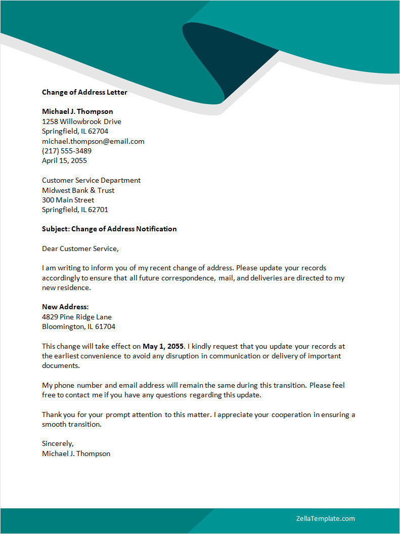 Free Change of Address Letter Template Word