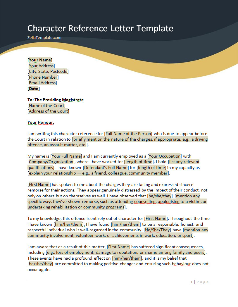 character reference letter sample court