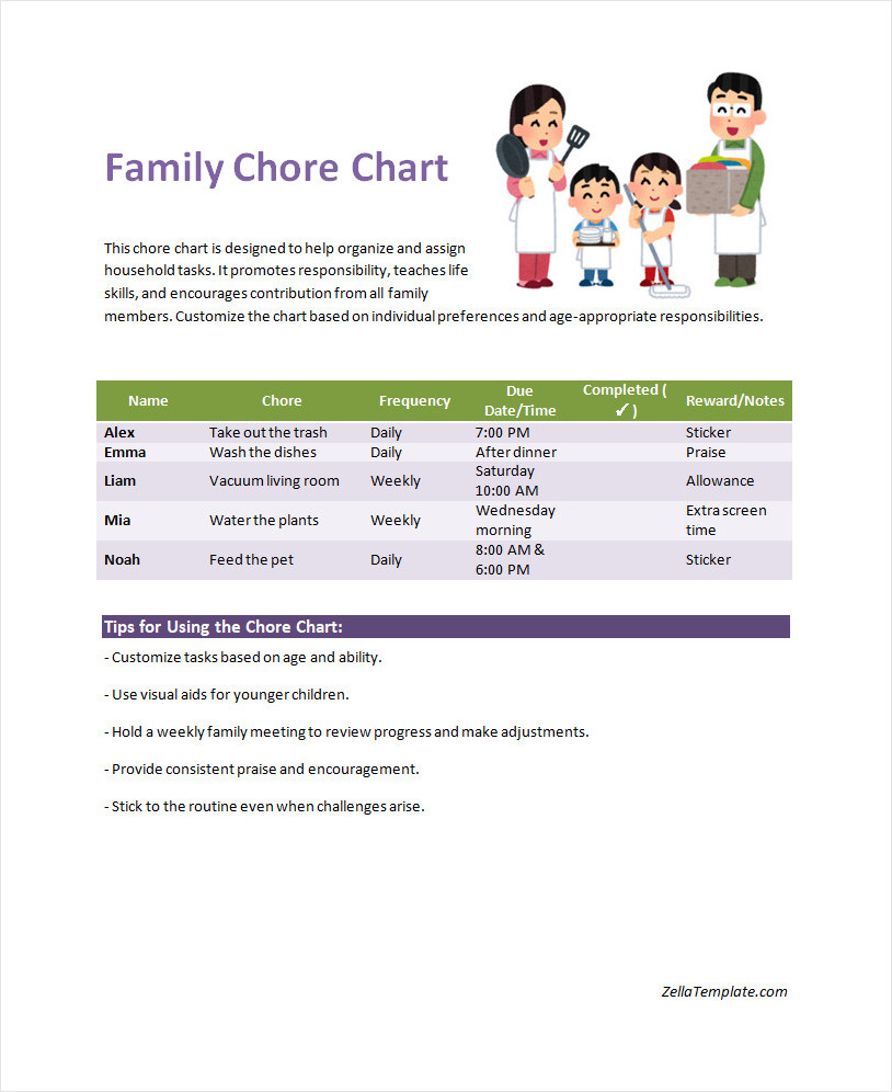 Free Printable Chore Chart Template