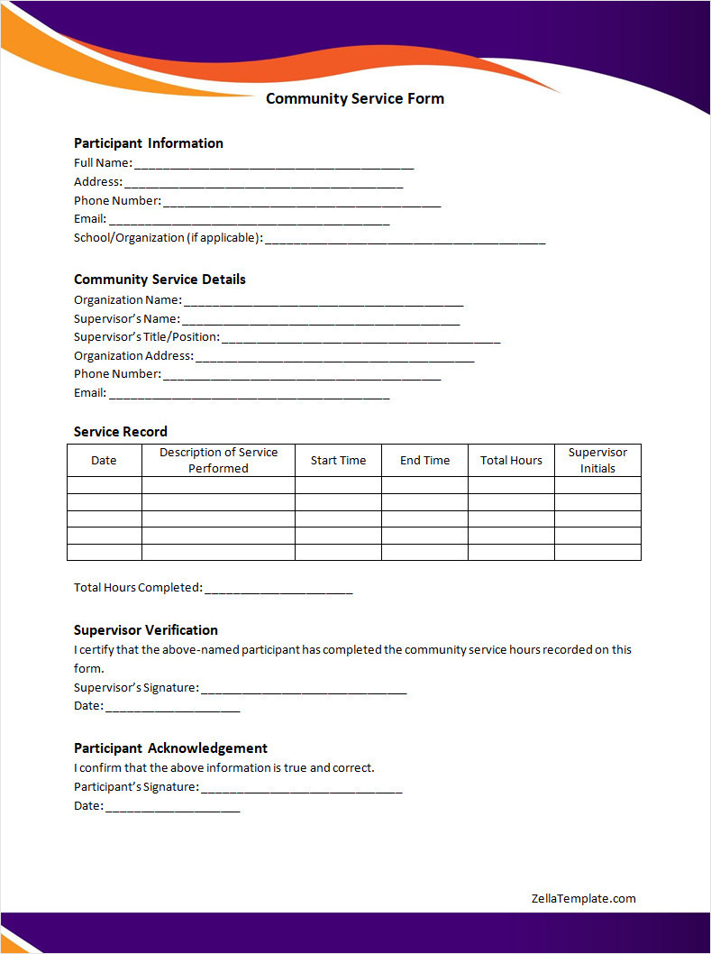Free Community Service Form