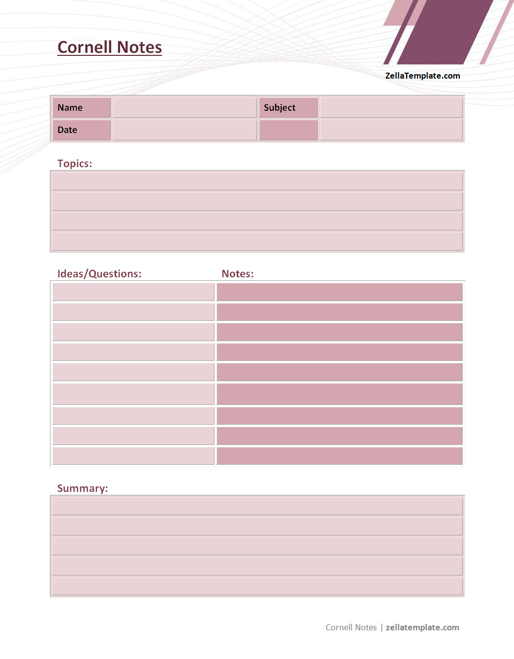 free Cornell note taking template word