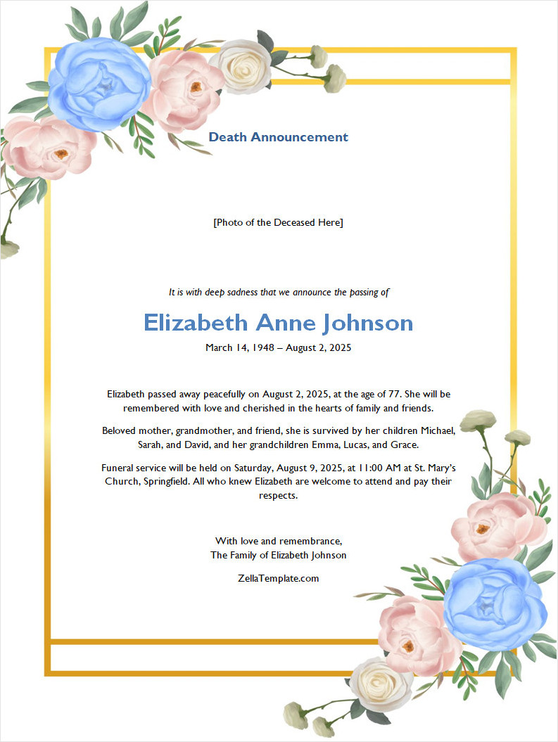 Free Editable Death Announcement Template Word