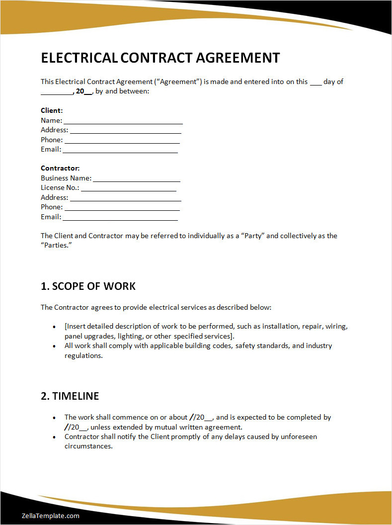 Free Editable Electrical Contract Template Word