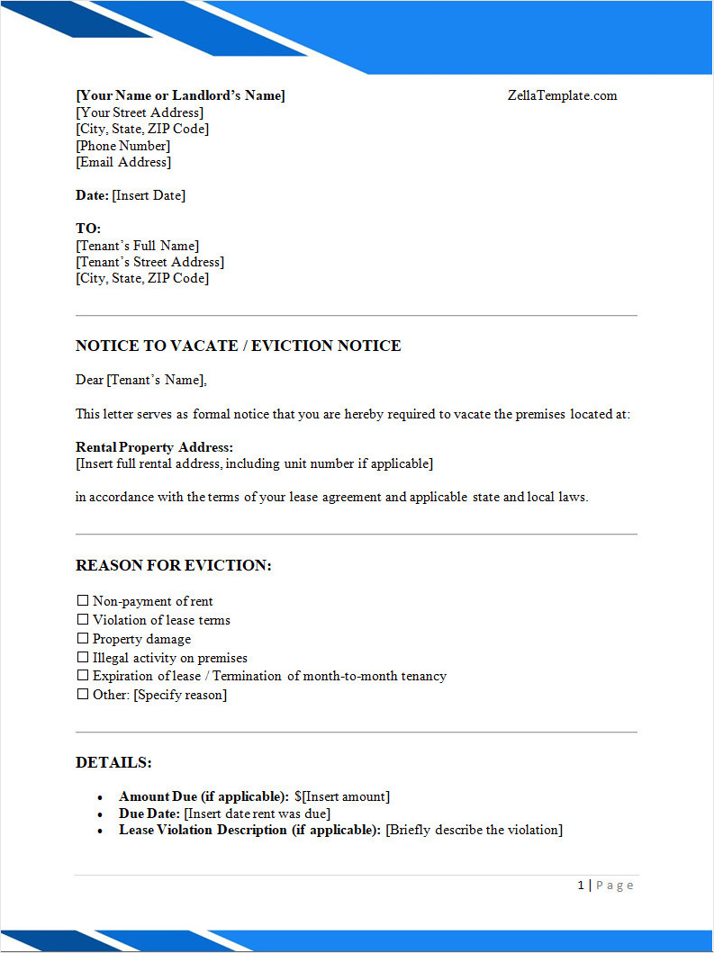 Free Eviction Notice Template Word