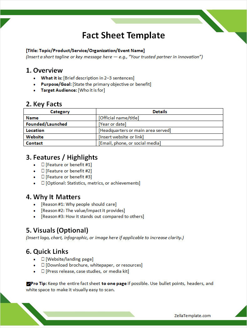 Free Editable Fact Sheet Template Word