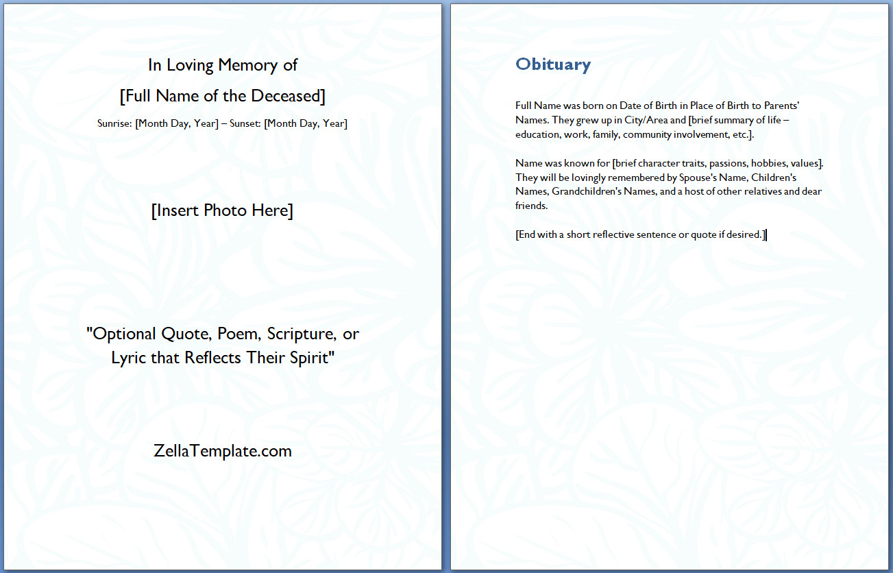 Free Funeral Program Template Word