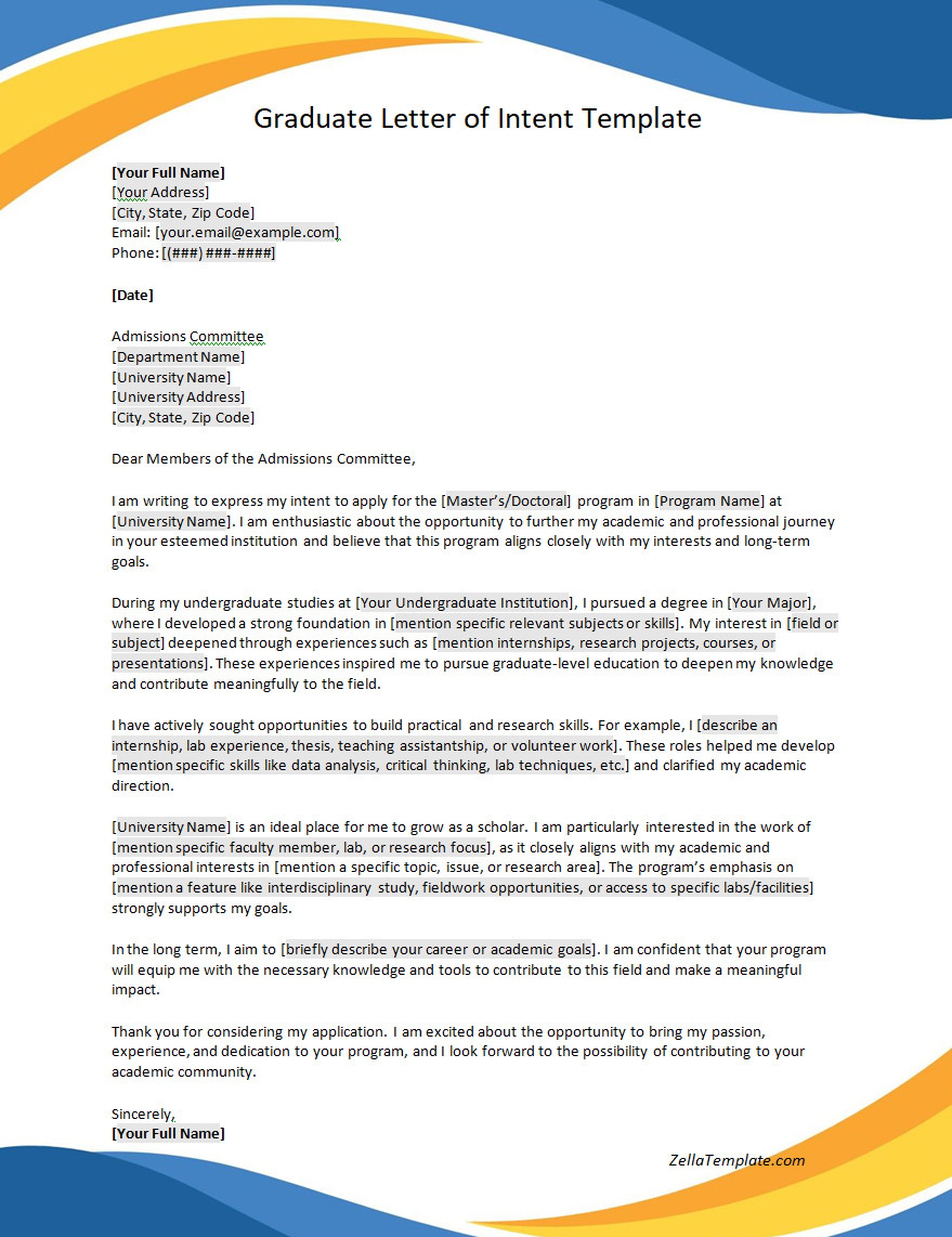 Free Graduate Letter of Intent Template