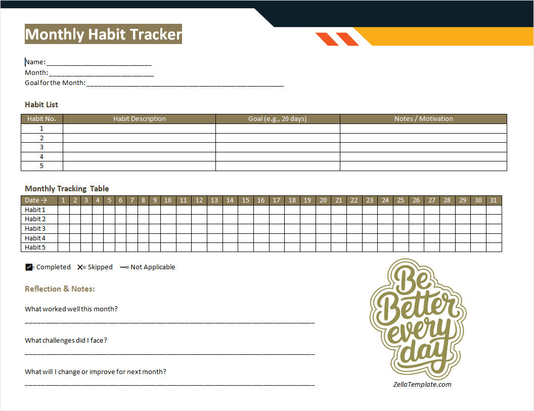 Free Printable Habit Tracker Template