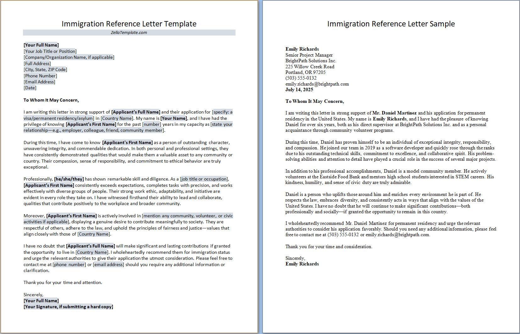 Immigration Reference Letter Template with Example