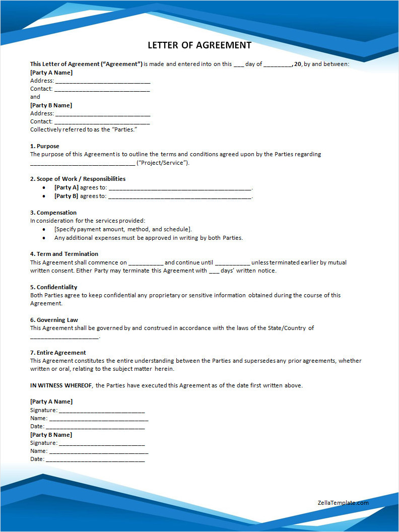 Free Letter of Agreement Template Word