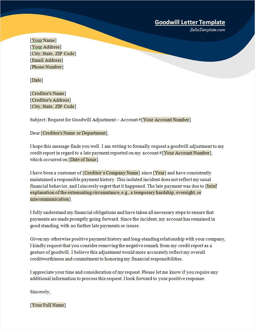 letter of goodwill to remove late payments