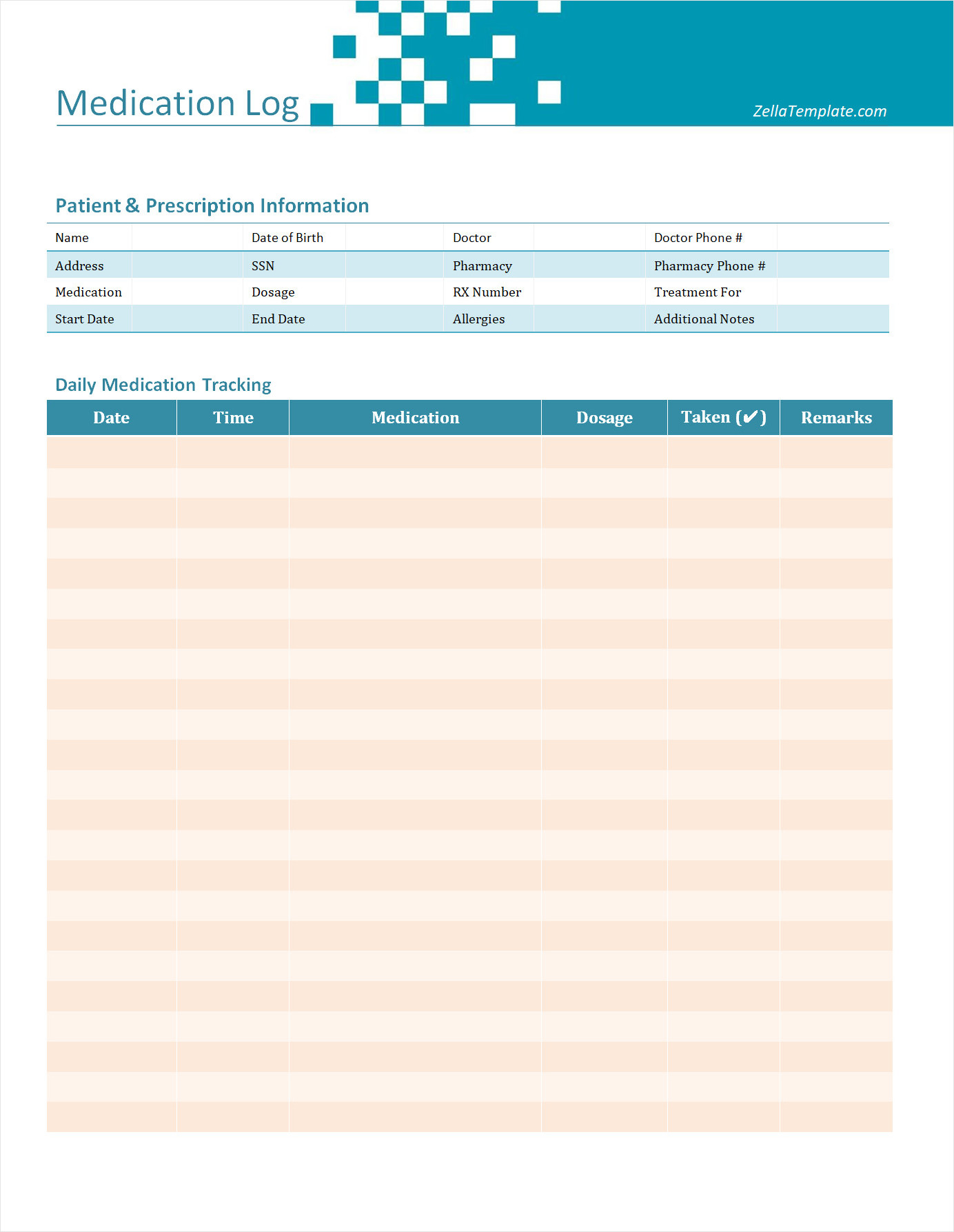 Daily Medication Log Sheet Template