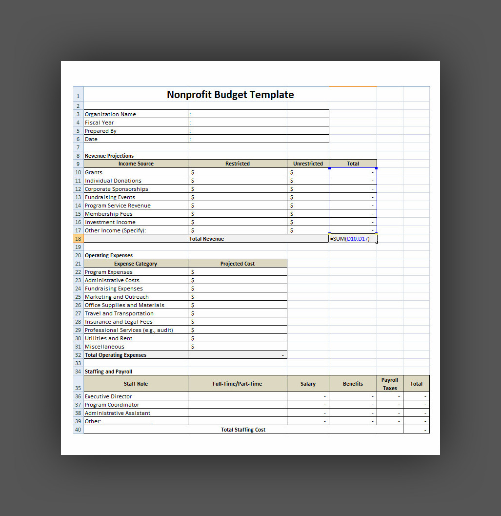 Free Nonprofit Budget Template Excel