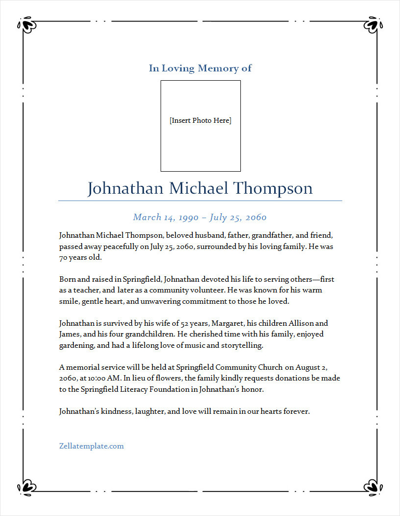Free Obituary Template Word