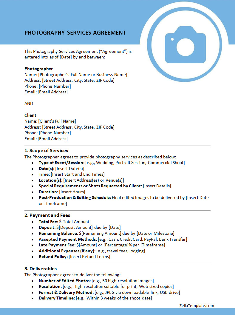 Free Editable Photography Contract Template Word