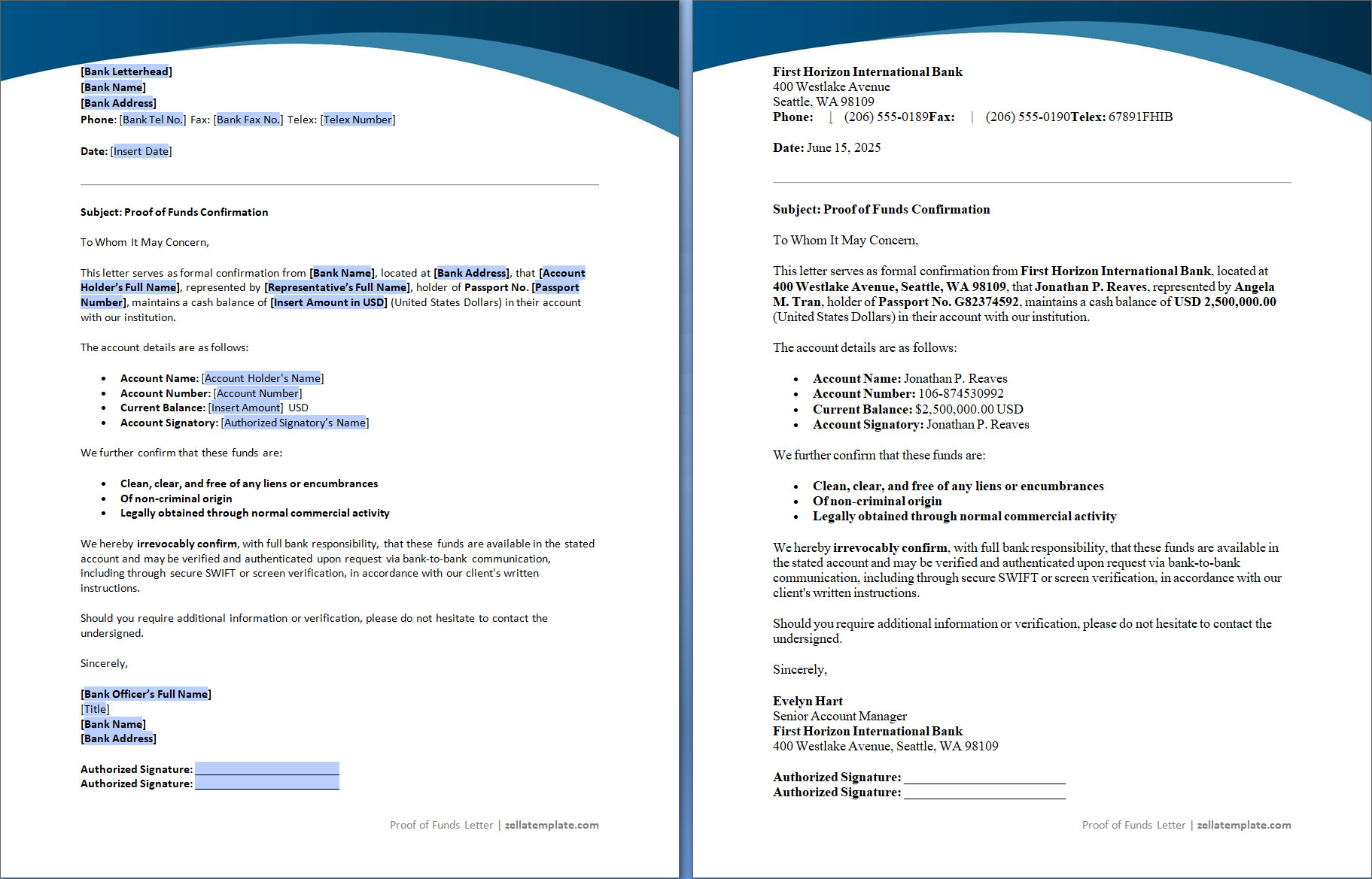Free Proof of Funds Letter Template