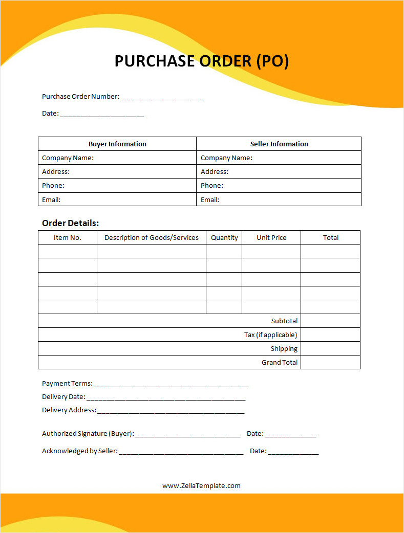 Free Printable Purchase Order Template Word