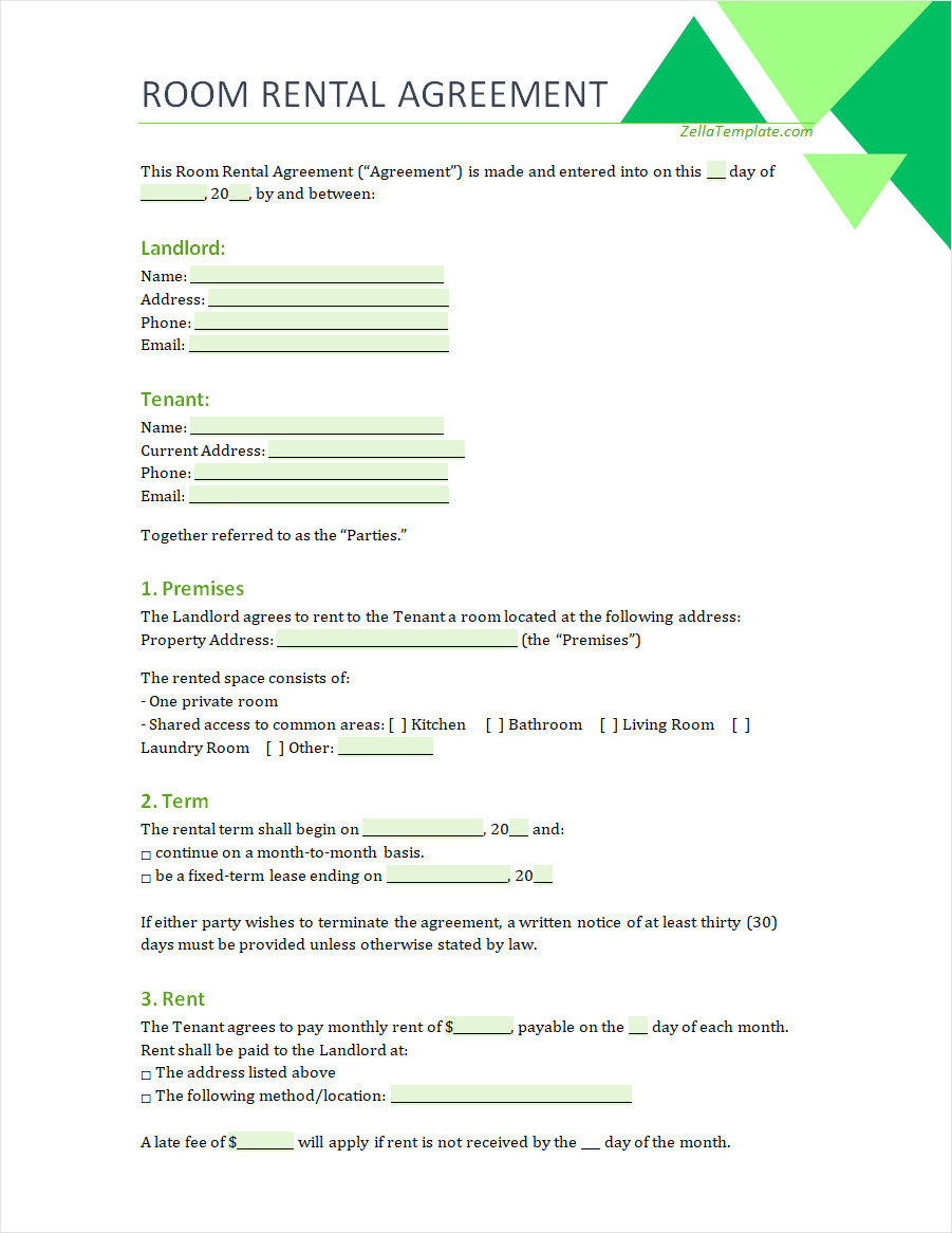 room for rent contract agreement