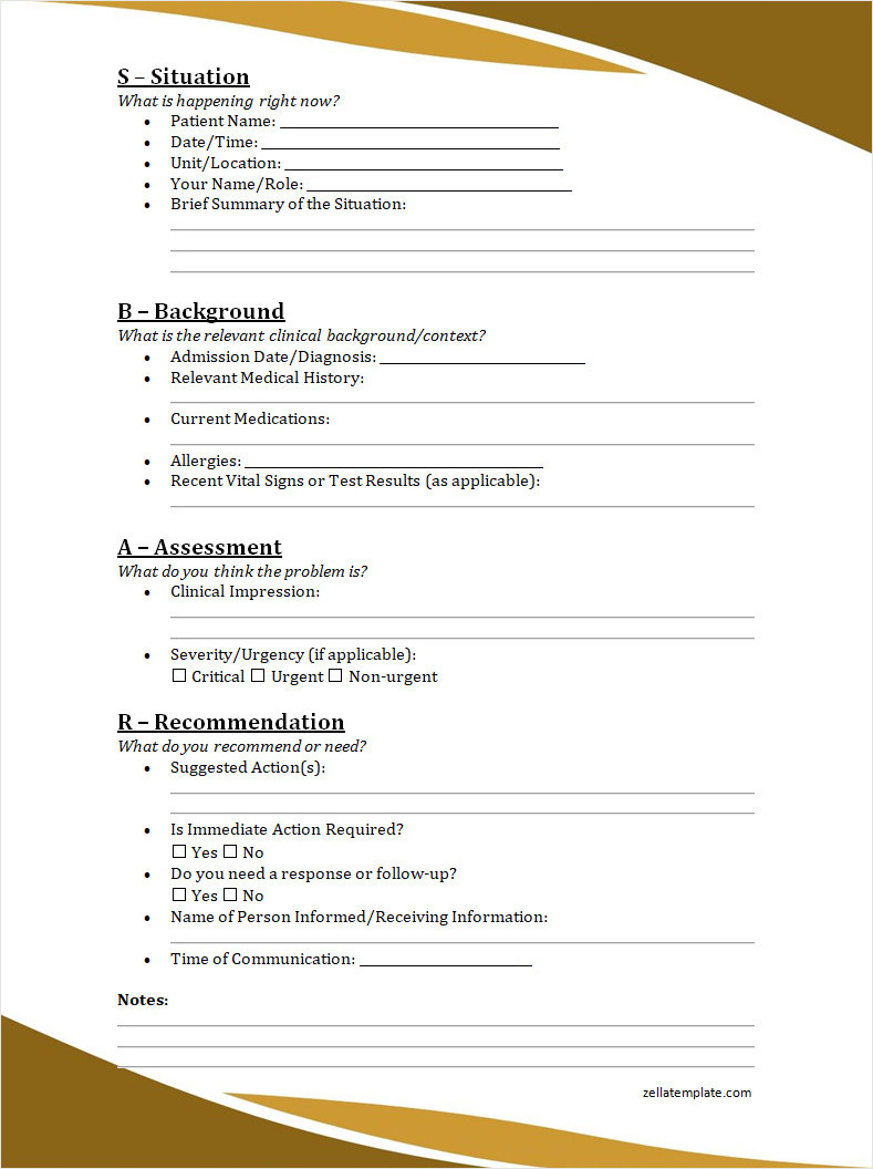 Free SBAR Communication Template Word