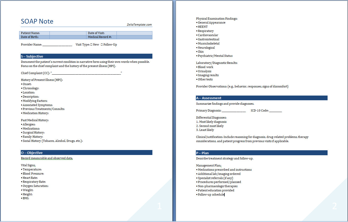 Free SOAP Note Template Word