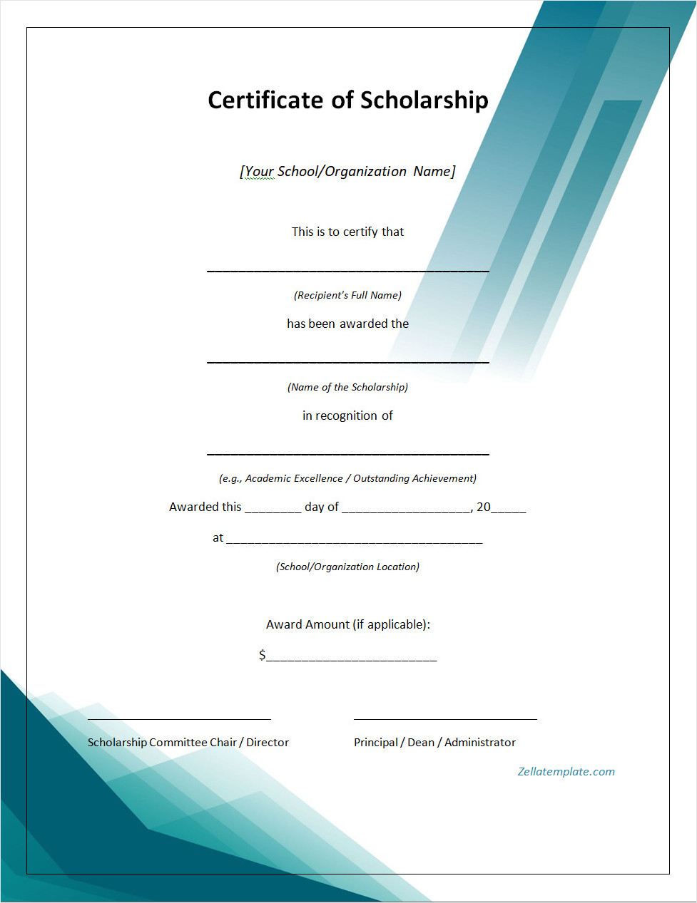 Free Printable Scholarship Certificate Template Word