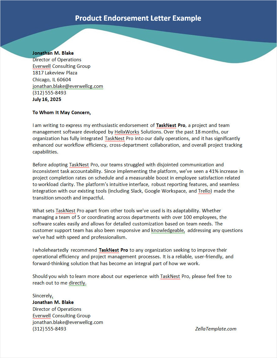 Product Endorsement Letter Template Word
