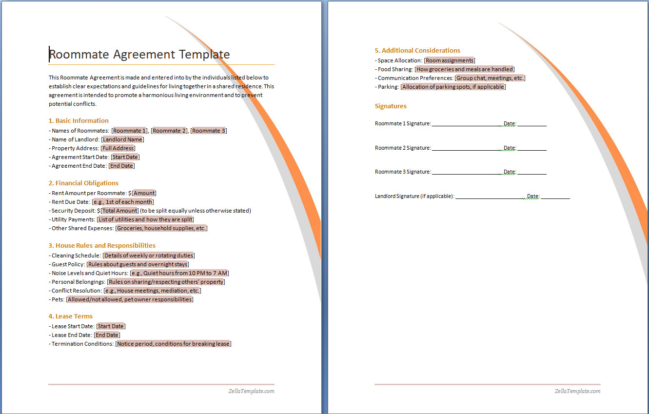 Simple Roommate Agreement Template