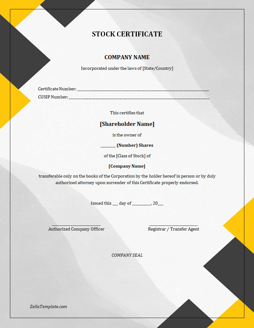 Free Printable Stock Certificate Template