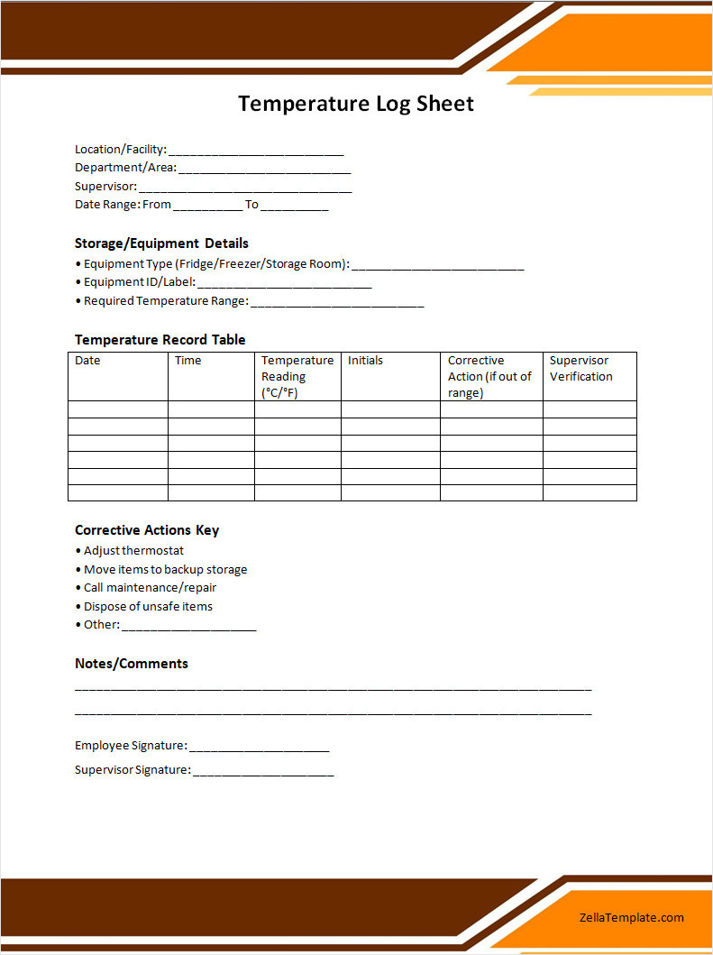 Free Temperature Log Sheet Template Word