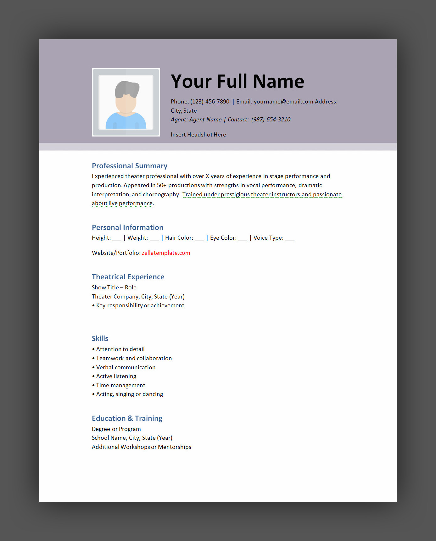 Free Theatrical Resume Template Word