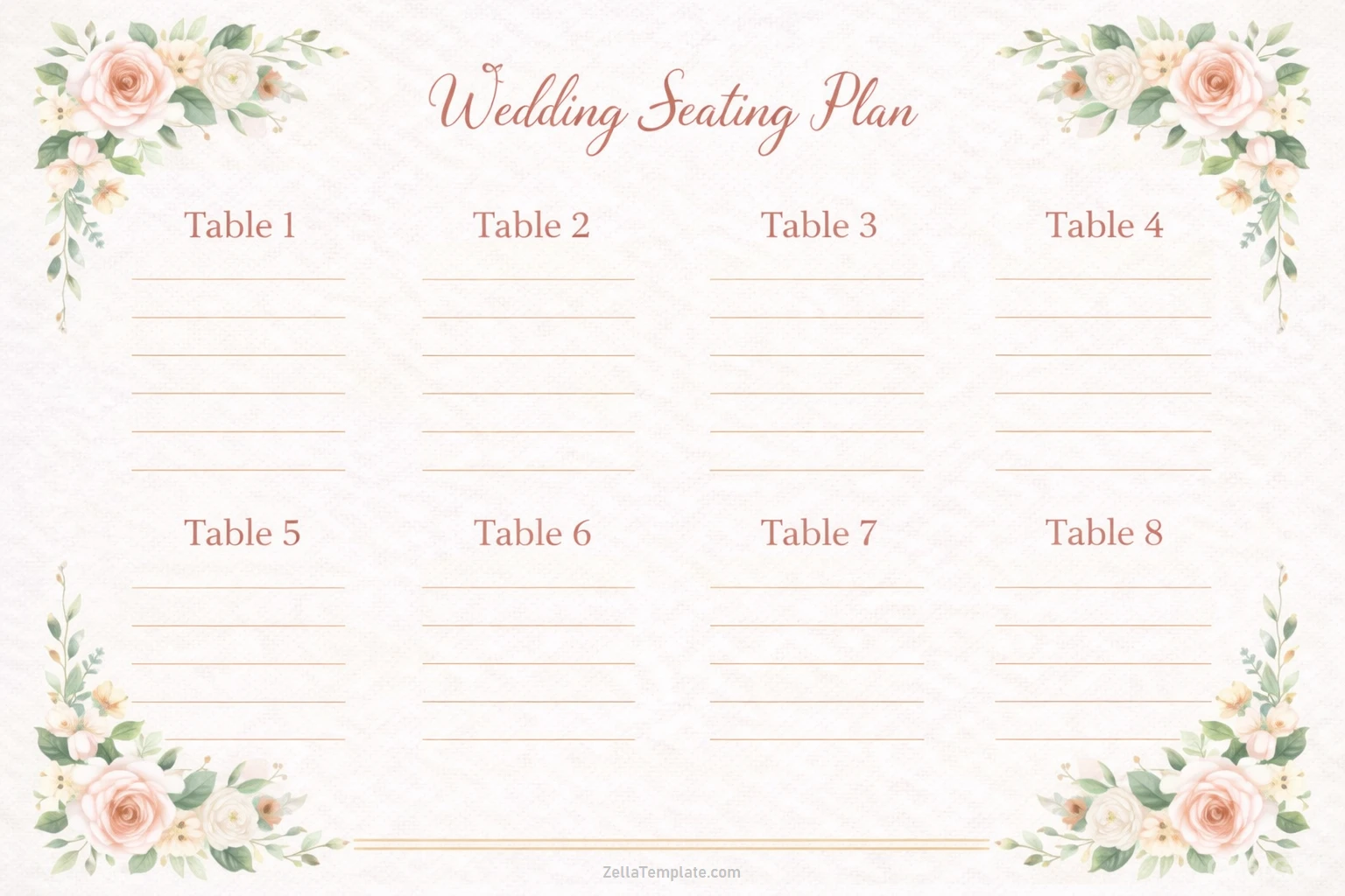 Printable Wedding Seating Plan Template