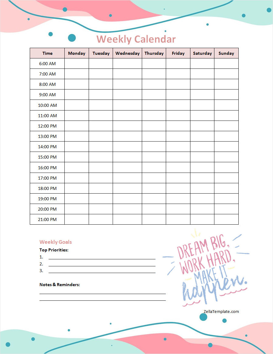 Free Printable Weekly Calendar Template Word