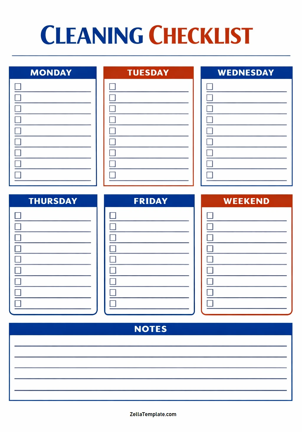 Printable Weekly Cleaning Chart Template