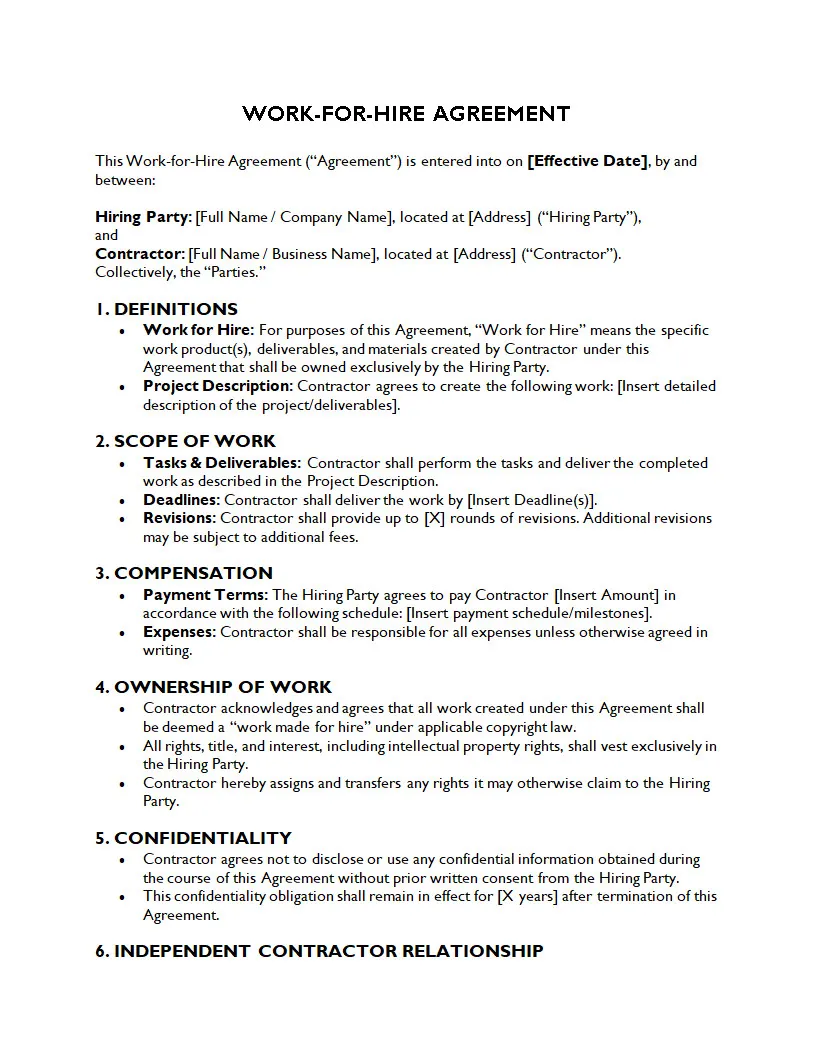 Simple Work-for-hire Agreement Template Word
