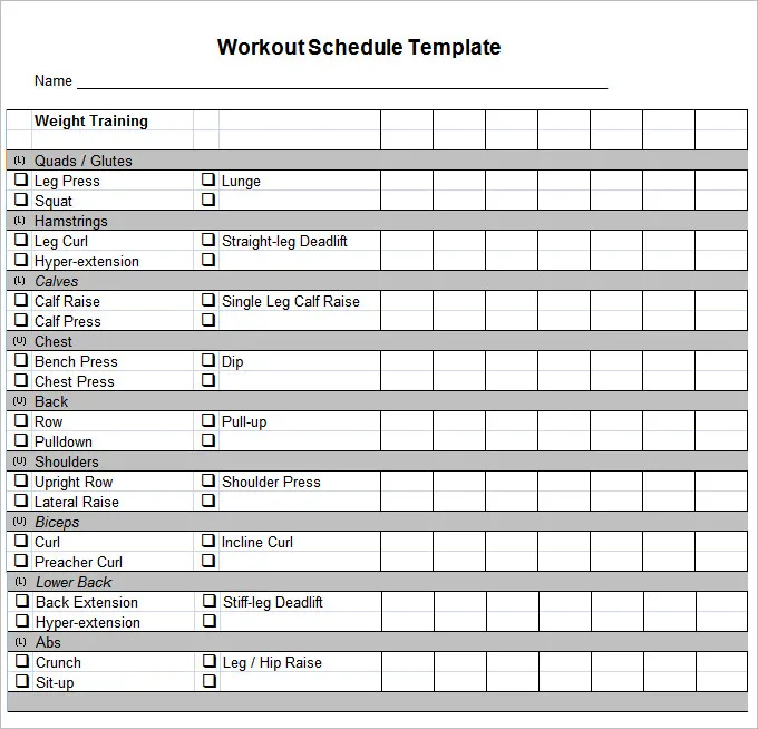 Simple Workout Schedule Template Excel