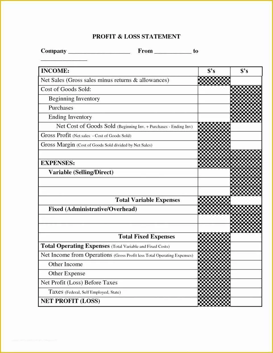 Year-to-date Profit And Loss Statement Template Excel