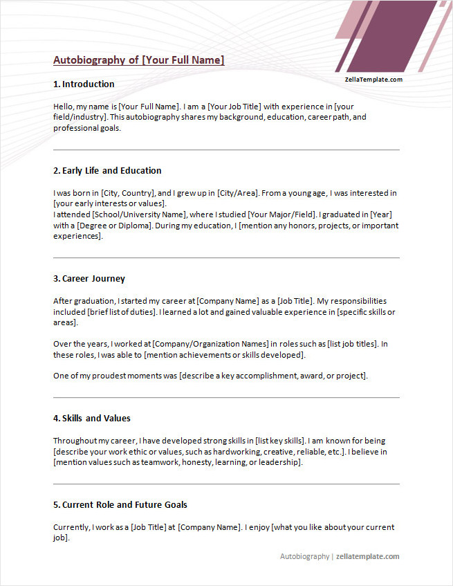 free editable autobiography template word