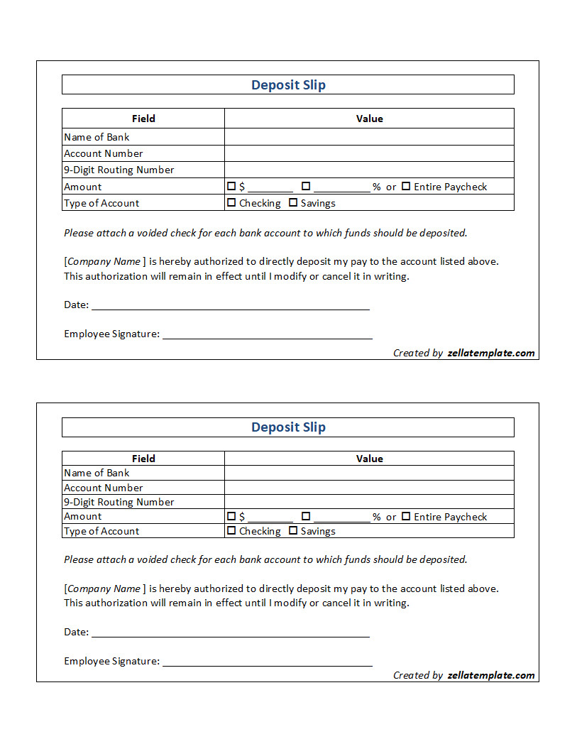 free printable blank bank deposit slip template excel pdf
