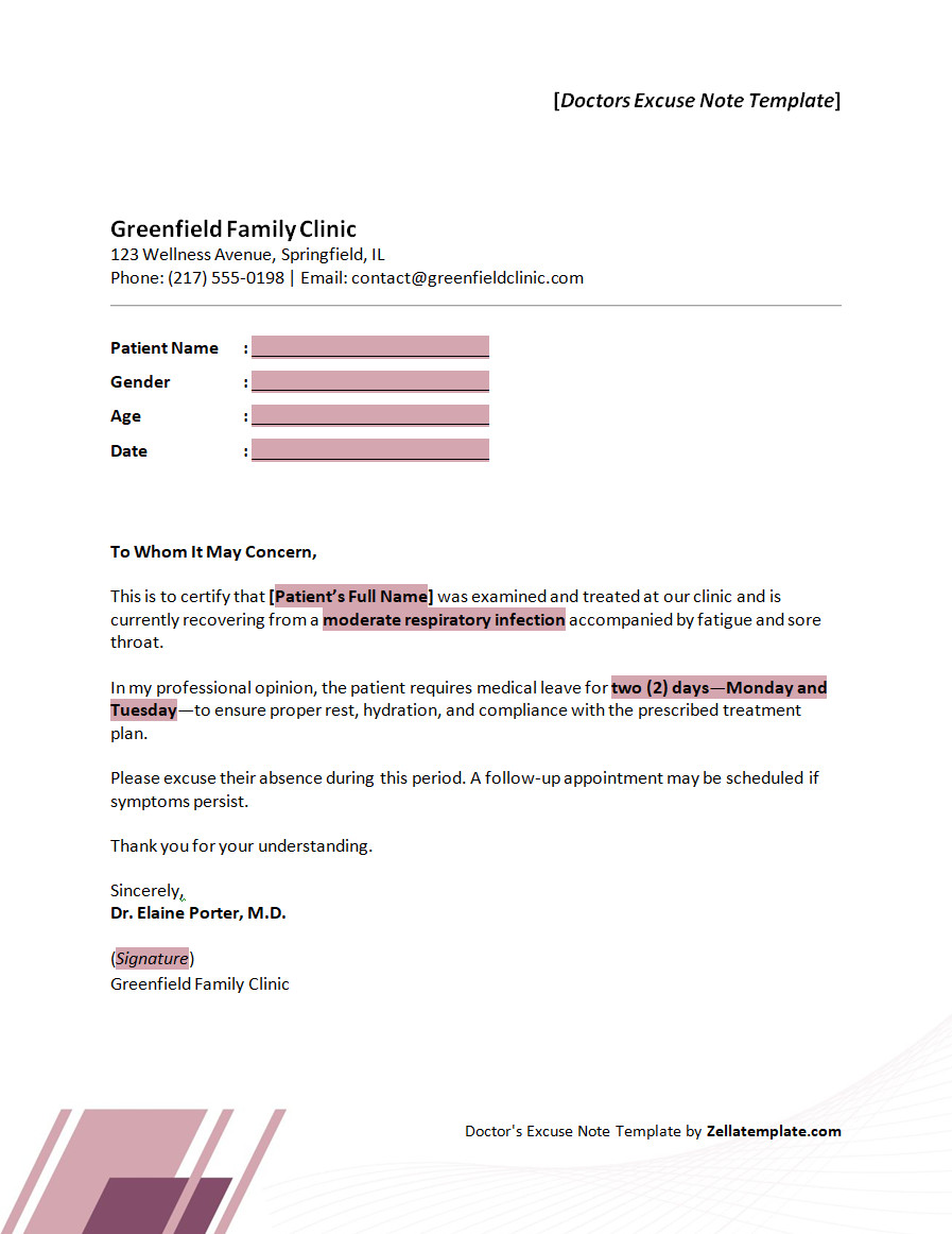 free doctors excuse note template for work or school