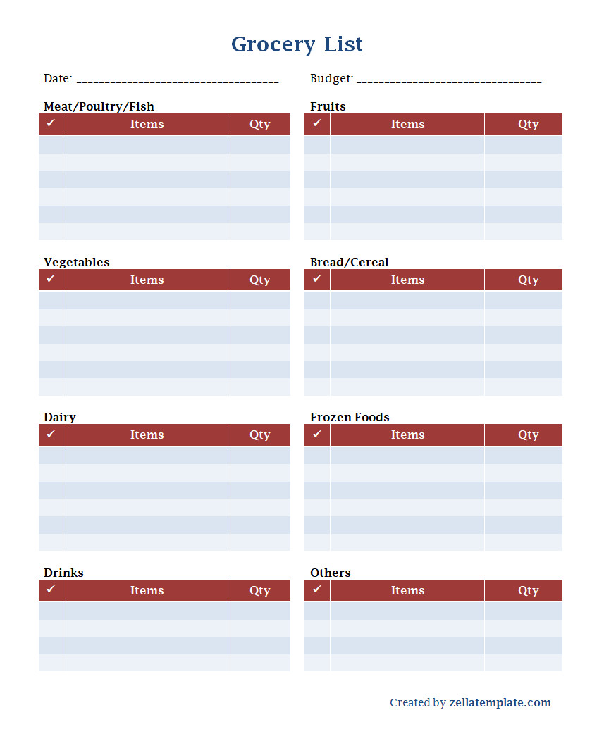 free printable simple blank grocery list template word pdf