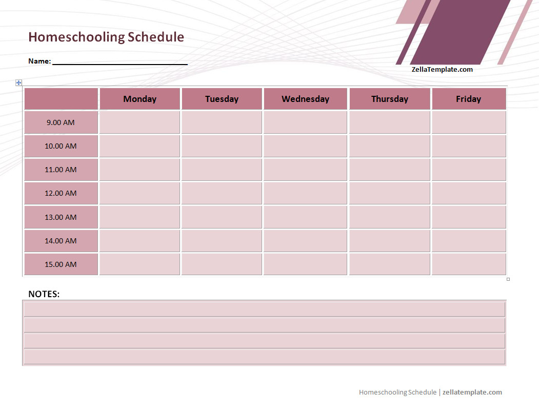 simple homeschool weekly schedule template
