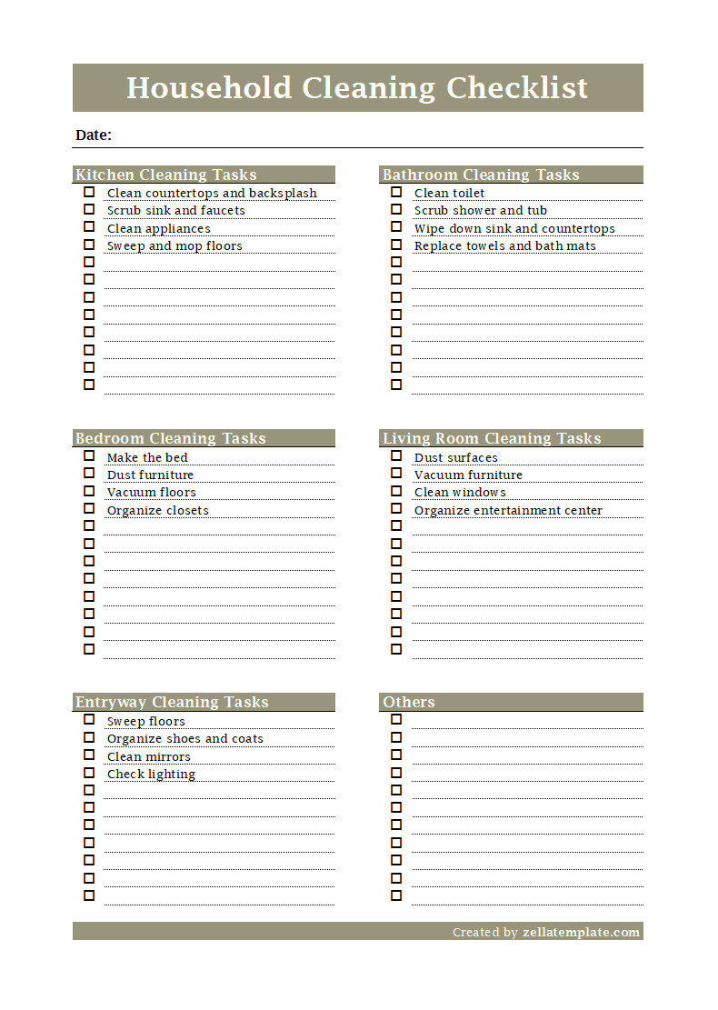 free printable household cleaning checklist template excel pdf
