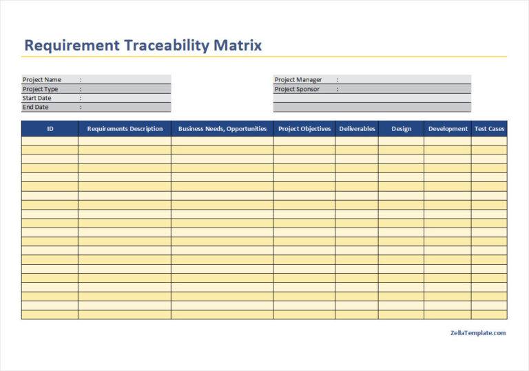 Requirement Traceability Matrix Template (Excel)